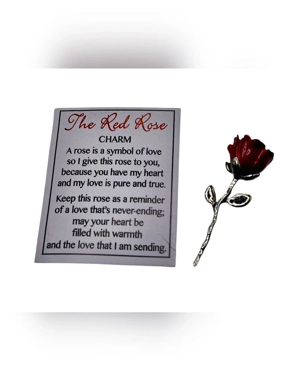 "5/$40" Gantz Enamel Red Rose Charm Token Pocket Keepsake W/ Love Card, Gift Bag